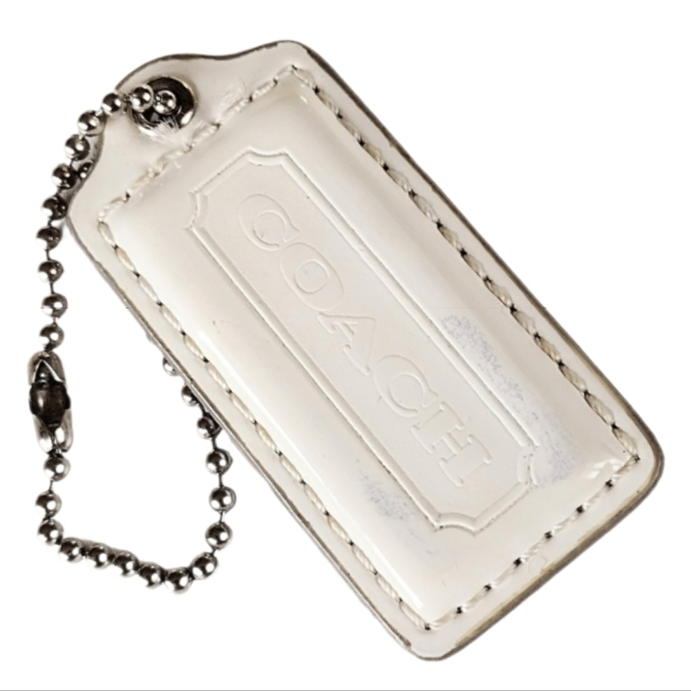🏷️ 2.25" Coach Bone White Patent Leather Hang Tag Bag Fob Charm Keychain Y2K
